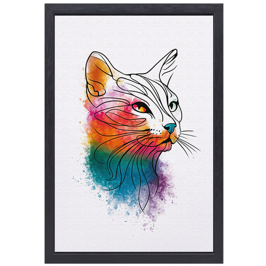 Abstracte aquarel kat met kleurexplosie canvas met baklijst