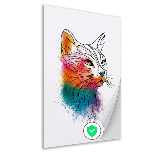 Abstracte aquarel kat met kleurexplosie poster