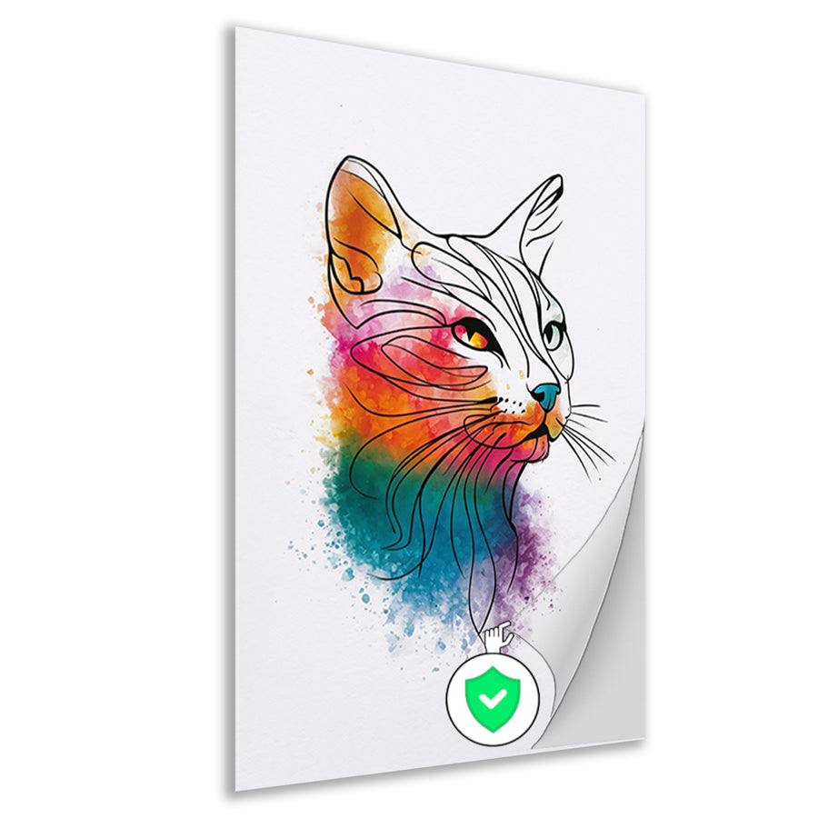 Abstracte aquarel kat met kleurexplosie poster