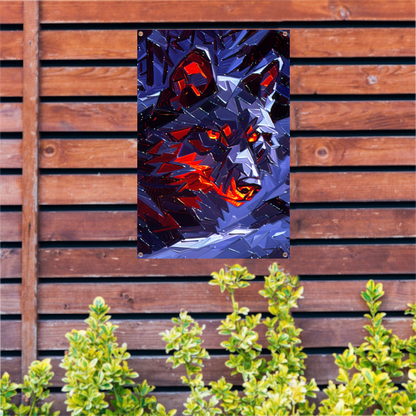 Dynamisch abstract kunstwerk met wolf design tuinposter