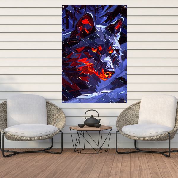 Dynamisch abstract kunstwerk met wolf design tuinposter