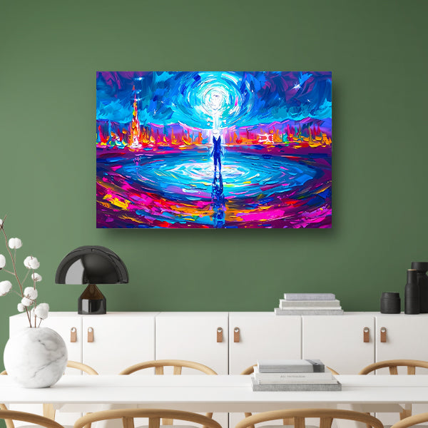 Abstracte kleurenexplosie met mensfiguur canvas