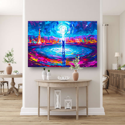 Abstracte kleurenexplosie met mensfiguur canvas