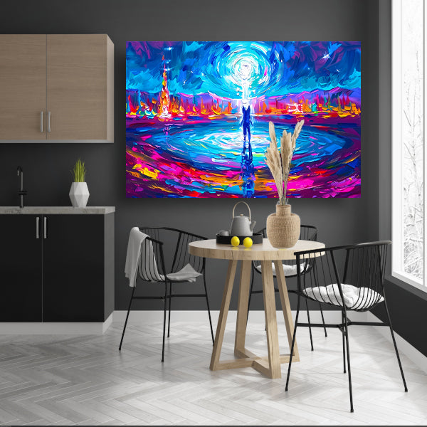 Abstracte kleurenexplosie met mensfiguur poster