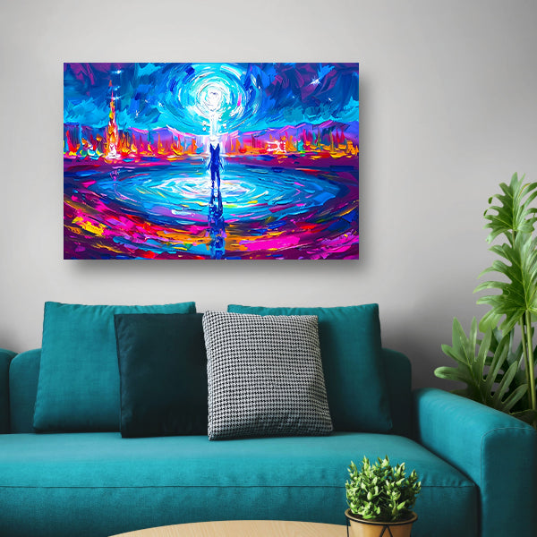 Abstracte kleurenexplosie met mensfiguur canvas