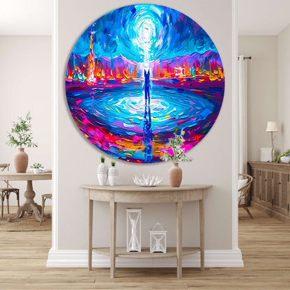 Abstracte kleurenexplosie met mensfiguur forex muurcirkel