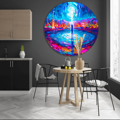 Abstracte kleurenexplosie met mensfiguur forex muurcirkel