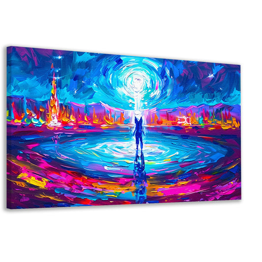 Abstracte kleurenexplosie met mensfiguur canvas