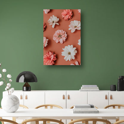Minimalistische bloemen op oranje achtergrond canvas