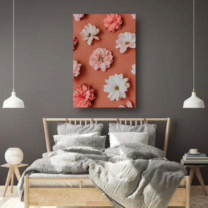 Minimalistische bloemen op oranje achtergrond poster