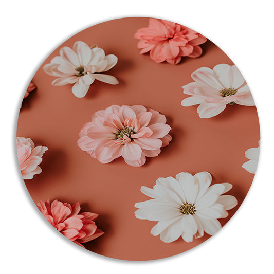 Minimalistische bloemen op oranje achtergrond aluminium muurcirkel