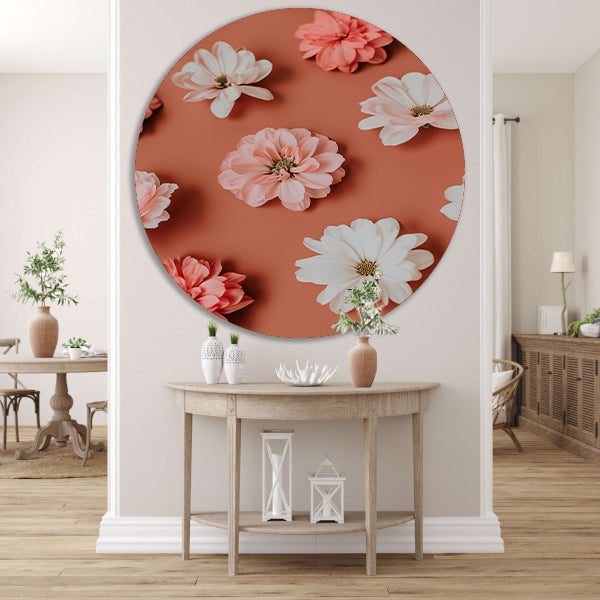 Minimalistische bloemen op oranje achtergrond aluminium muurcirkel