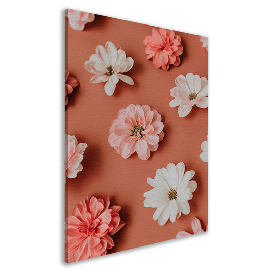Minimalistische bloemen op oranje achtergrond canvas