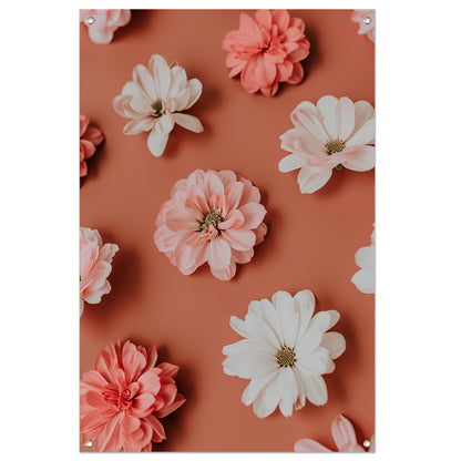 Minimalistische bloemen op oranje achtergrond tuinposter