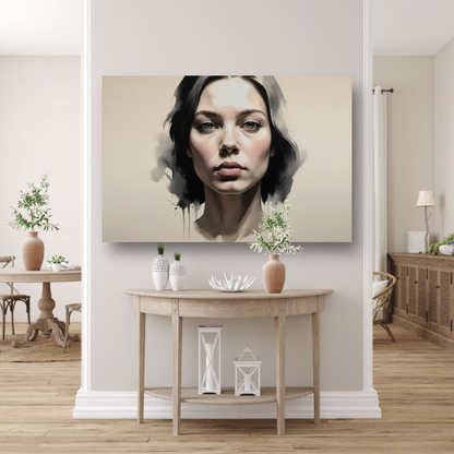 Moderne Vrouw met Inkt en Blik canvas met baklijst