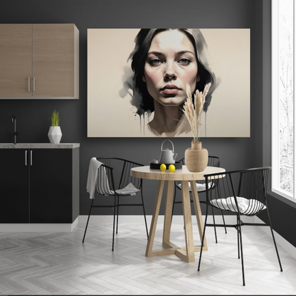 Moderne Vrouw met Inkt en Blik canvas met baklijst