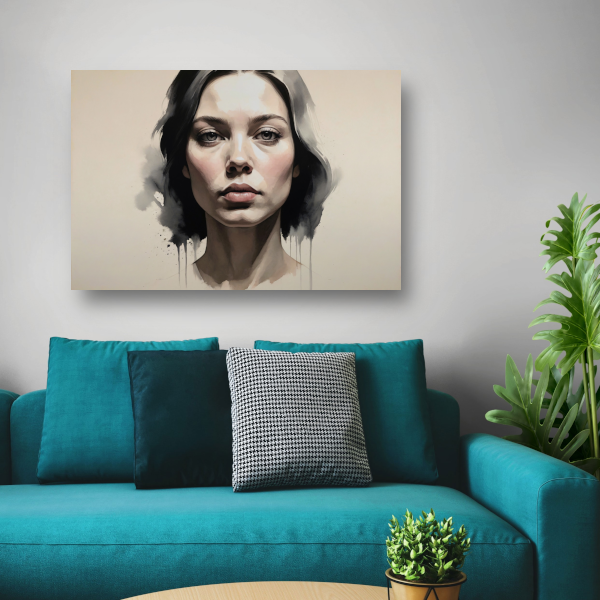 Moderne Vrouw met Inkt en Blik canvas met baklijst