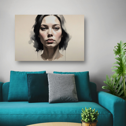 Moderne Vrouw met Inkt en Blik canvas met baklijst