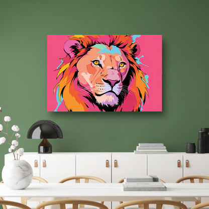 Kleurrijke Pop Art Leeuw op Roze Achtergrond acrylglas