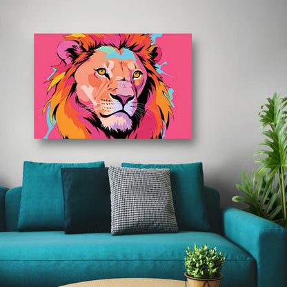 Kleurrijke Pop Art Leeuw op Roze Achtergrond acrylglas