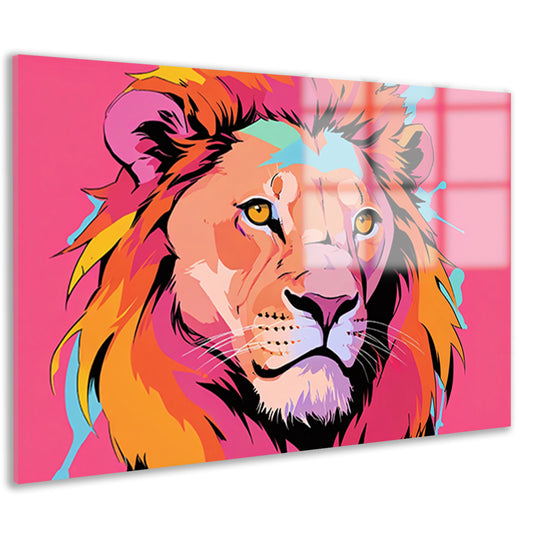 Kleurrijke Pop Art Leeuw op Roze Achtergrond acrylglas
