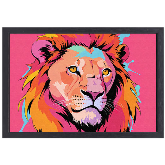 Kleurrijke Pop Art Leeuw op Roze Achtergrond canvas met baklijst