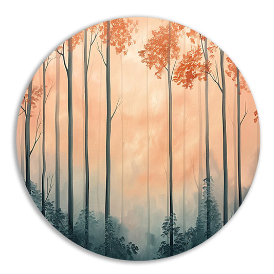 Moderne schilderij van herfstbos aluminium muurcirkel