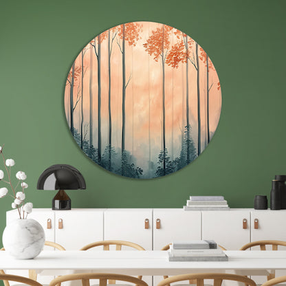 Moderne schilderij van herfstbos aluminium muurcirkel