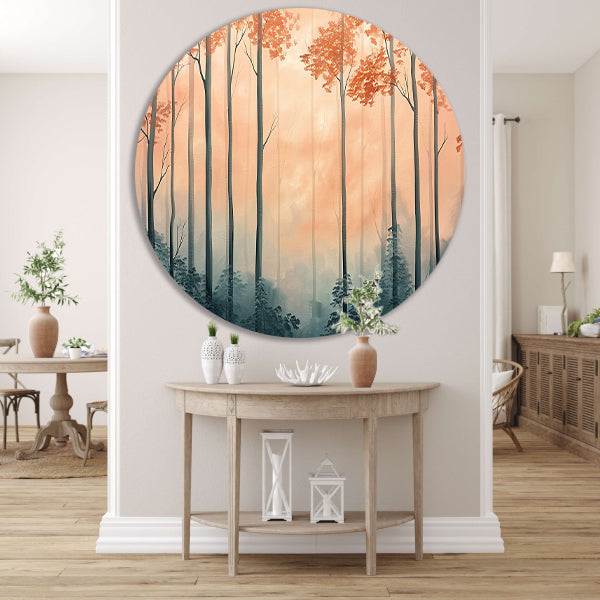 Moderne schilderij van herfstbos aluminium muurcirkel