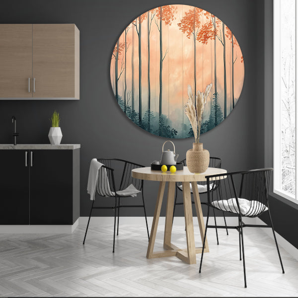 Moderne schilderij van herfstbos aluminium muurcirkel