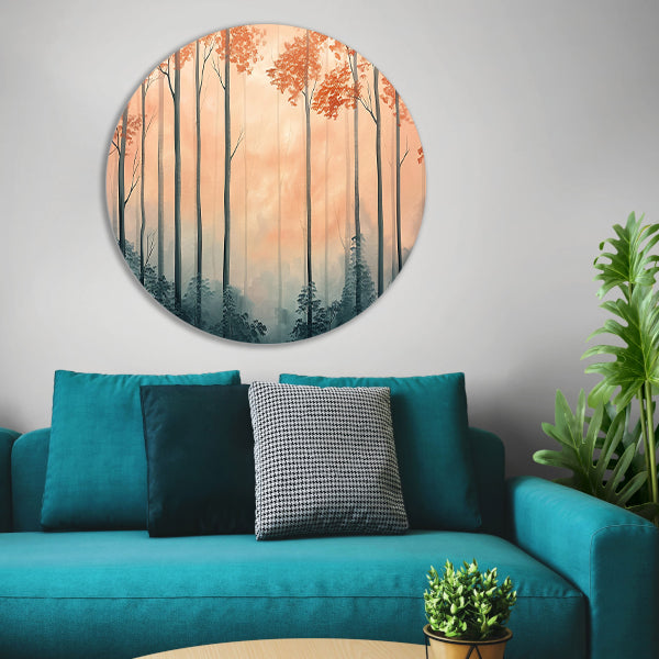 Moderne schilderij van herfstbos aluminium muurcirkel