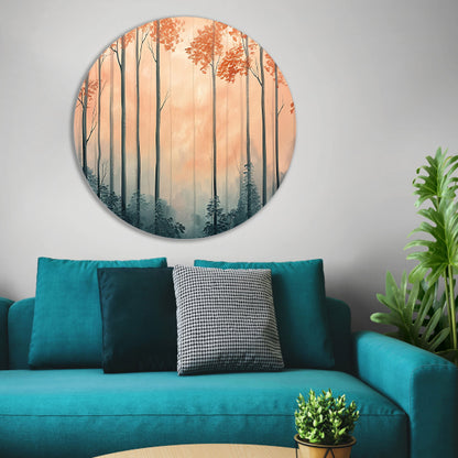 Moderne schilderij van herfstbos aluminium muurcirkel