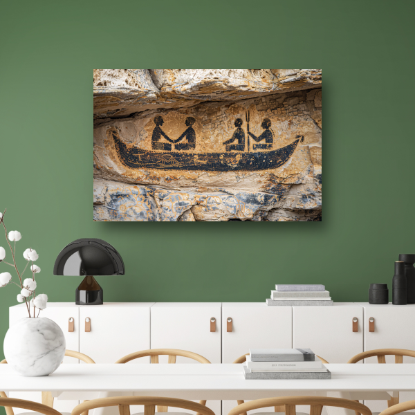 Prehistorische kano rotstekening in sepia acrylglas