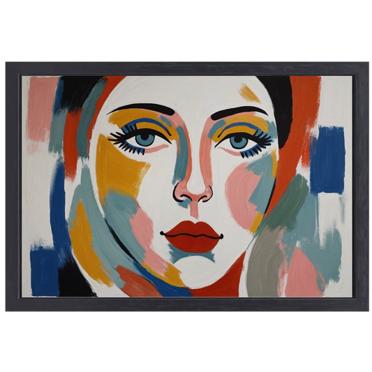 Abstracte Visie op Vrouwelijkheid in Kleur canvas met baklijst