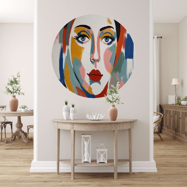 Abstracte Visie op Vrouwelijkheid in Kleur aluminium muurcirkel