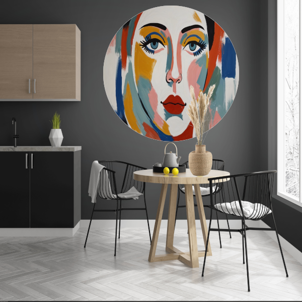 Abstracte Visie op Vrouwelijkheid in Kleur aluminium muurcirkel