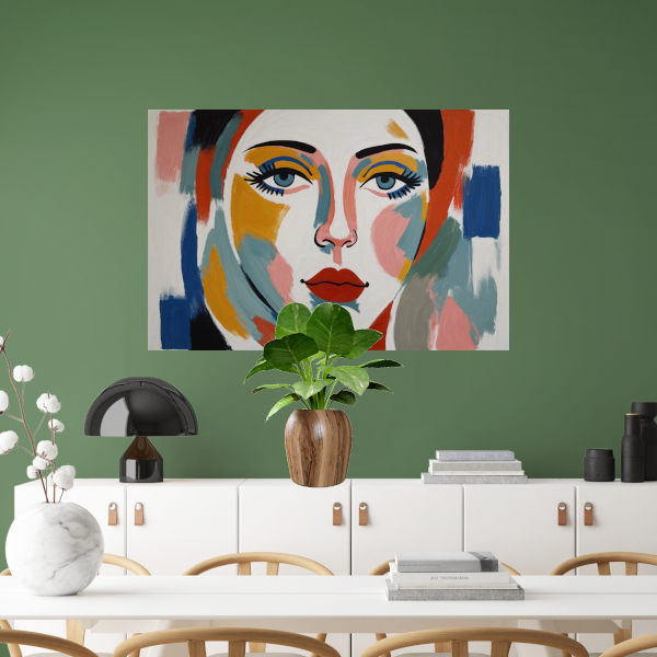 Abstracte Visie op Vrouwelijkheid in Kleur canvas met baklijst
