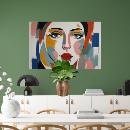 Abstracte Visie op Vrouwelijkheid in Kleur canvas met baklijst