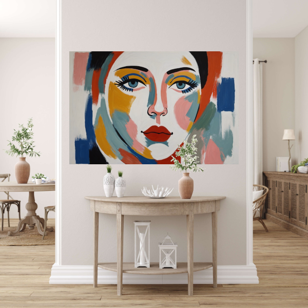 Abstracte Visie op Vrouwelijkheid in Kleur canvas met baklijst