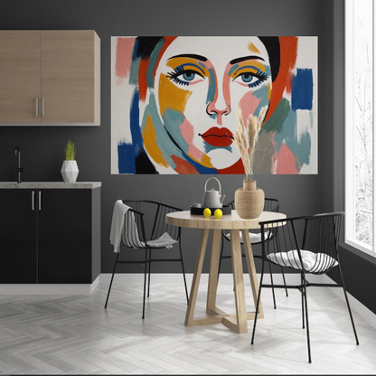 Abstracte Visie op Vrouwelijkheid in Kleur canvas met baklijst