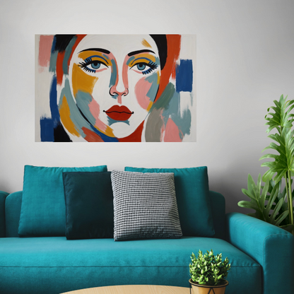 Abstracte Visie op Vrouwelijkheid in Kleur canvas met baklijst