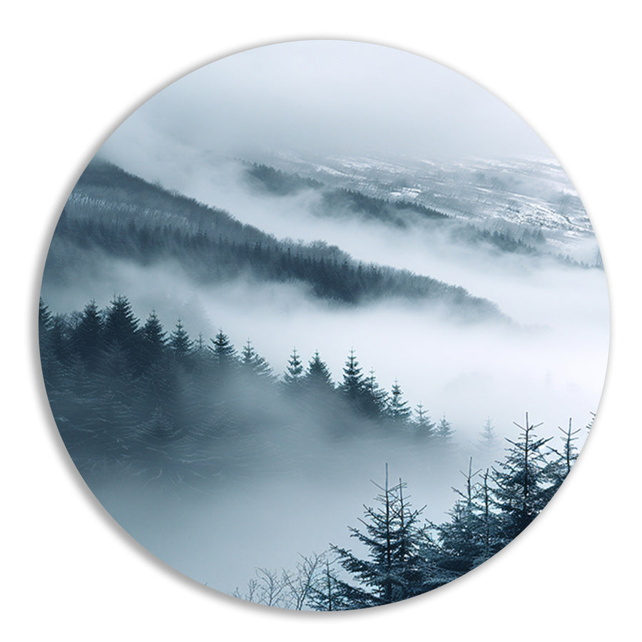 Monochroom Berglandschap in de Mist forex muurcirkel