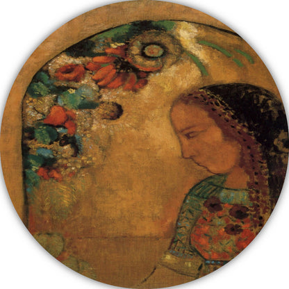 Dame van de bloemen - Odilon Redon aluminium muurcirkel