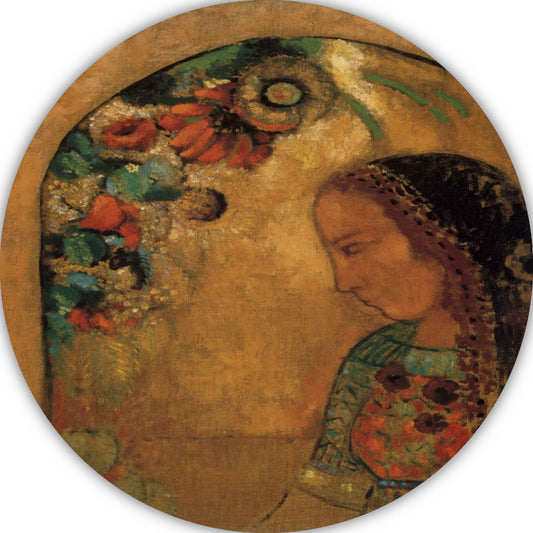 Dame van de bloemen - Odilon Redon aluminium muurcirkel