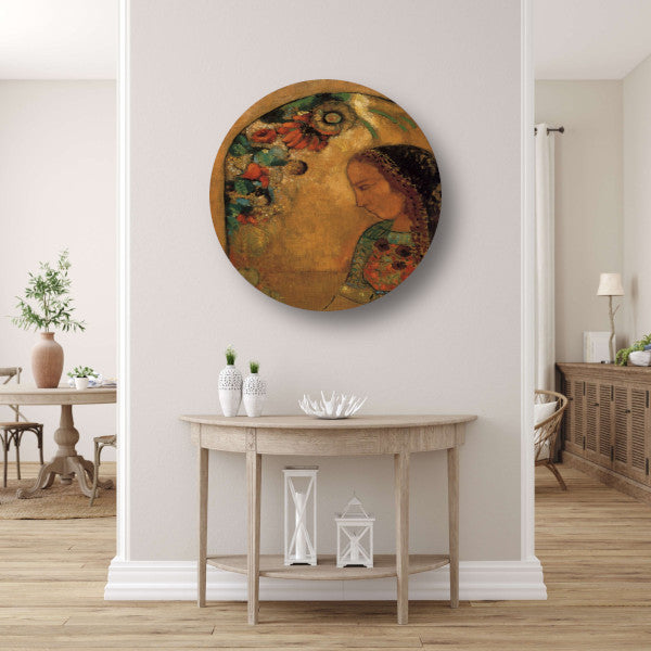 Dame van de bloemen - Odilon Redon aluminium muurcirkel