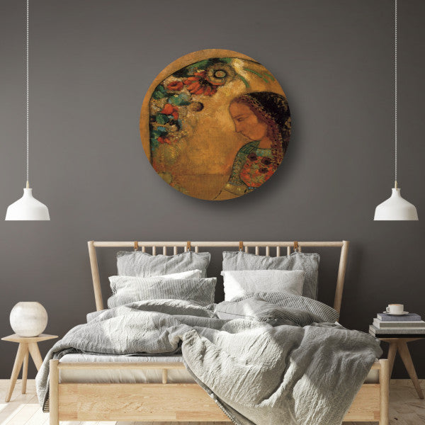 Dame van de bloemen - Odilon Redon aluminium muurcirkel