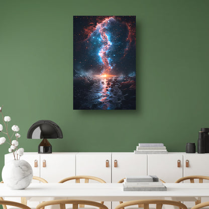Kosmische rivier bij zonsondergang op buitenaardse planeet poster