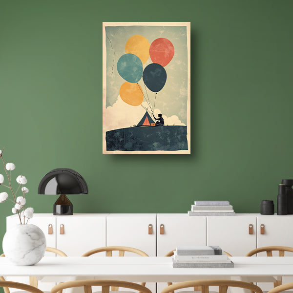 Eenzame kampeerder met ballonnen poster