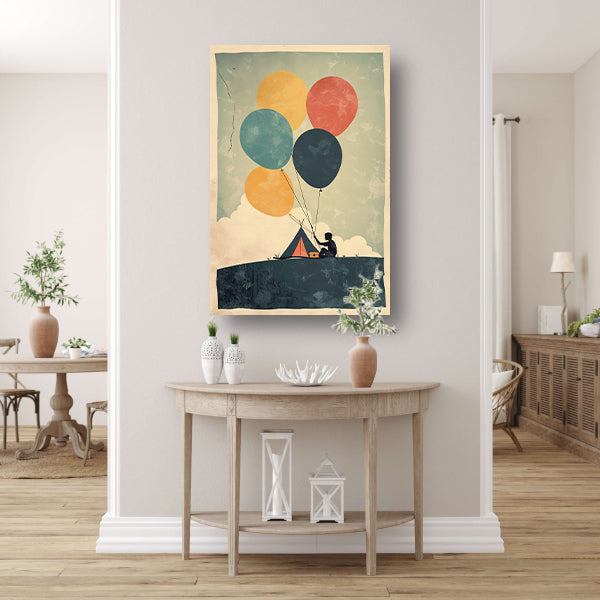 Eenzame kampeerder met ballonnen acrylglas