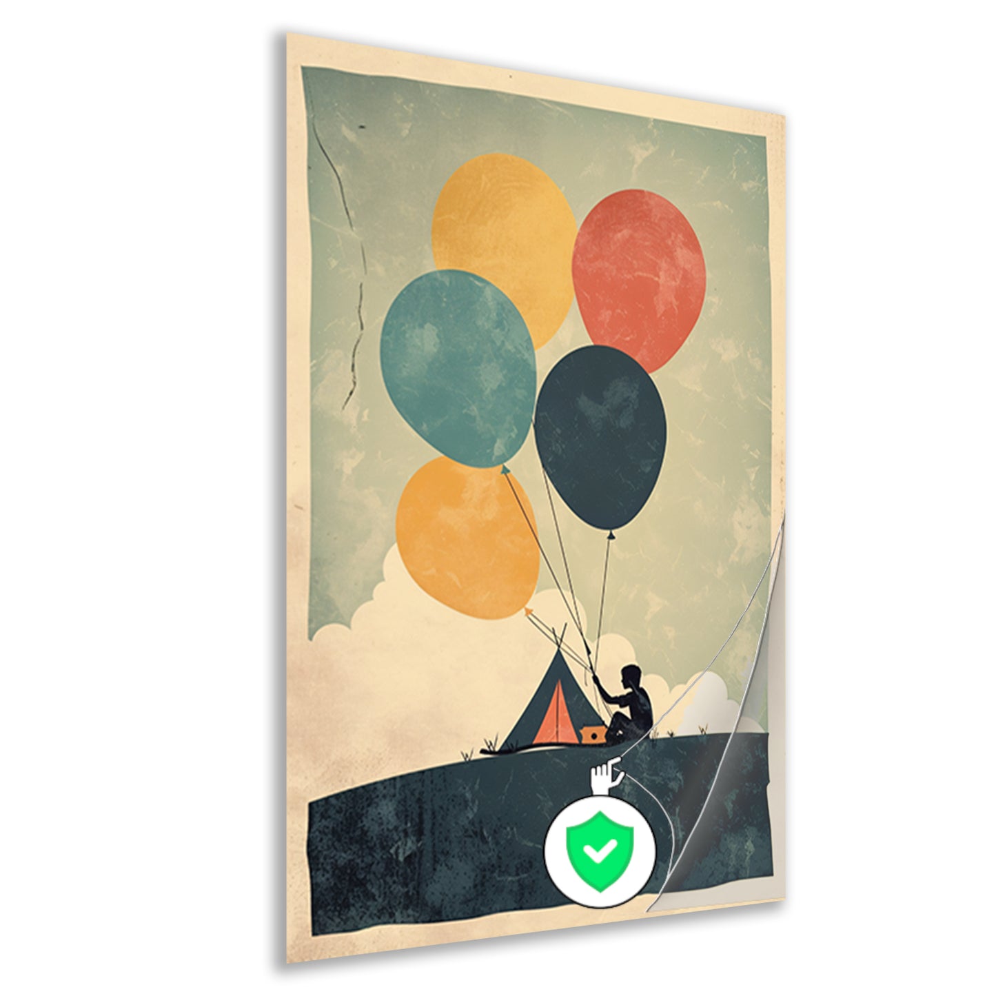 Eenzame kampeerder met ballonnen poster